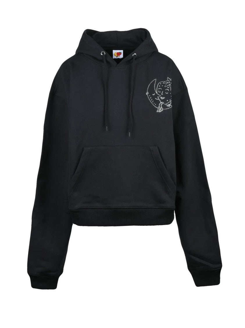 Sky High Farm Black Eye-Catching Rhinestone Cropped Cotton Hoodie