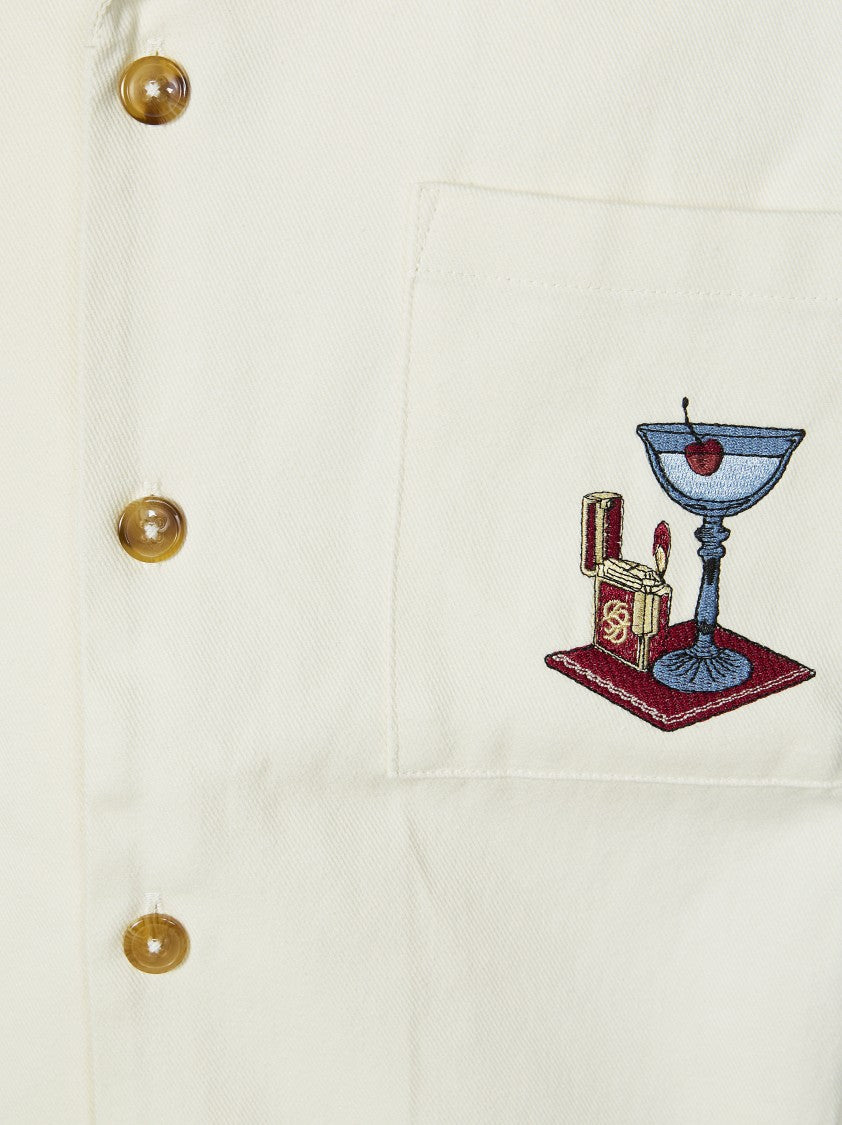 Drôle De Monsieur Off-White Cotton Scalloped Trim Shirt