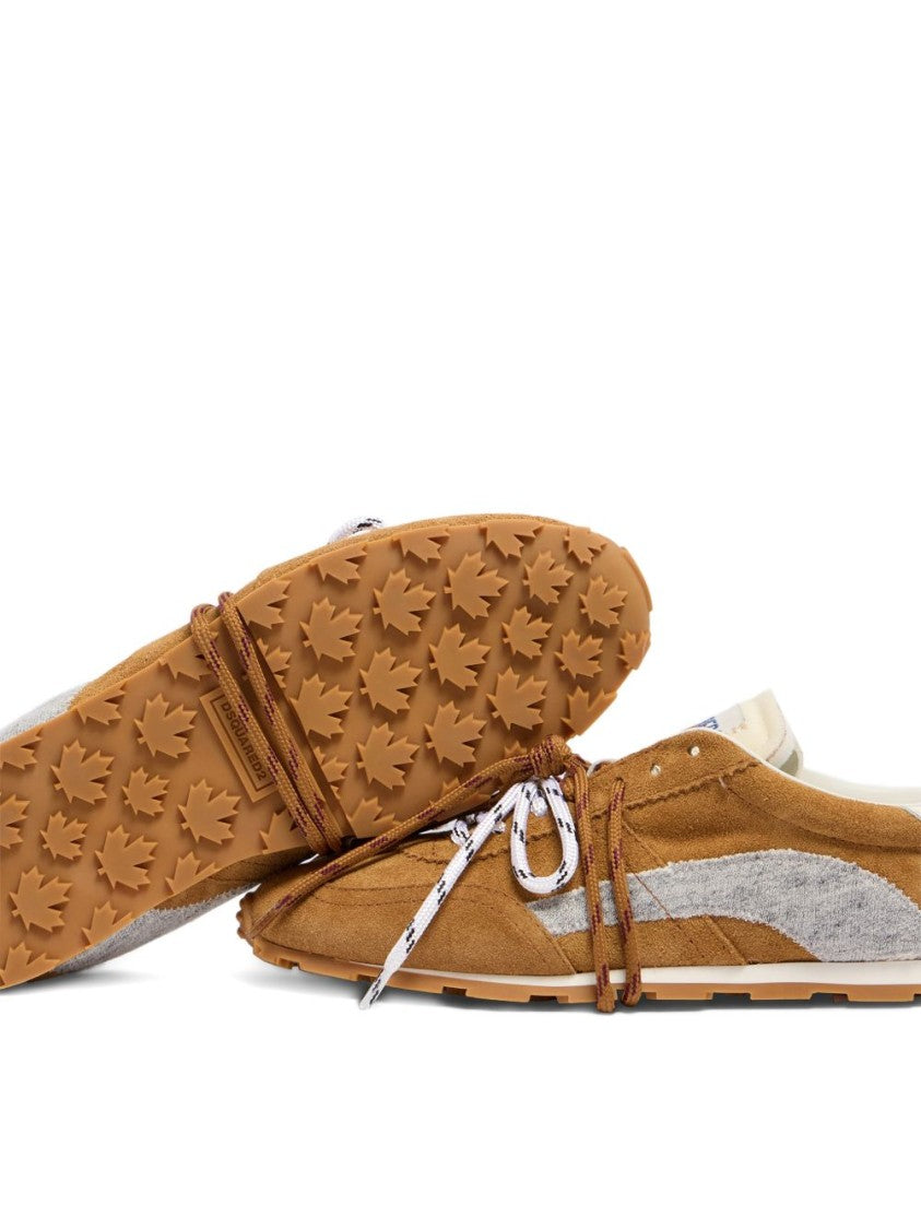 Dsquared2 Brown Appliqué Maple Leaf Lace Sneakers