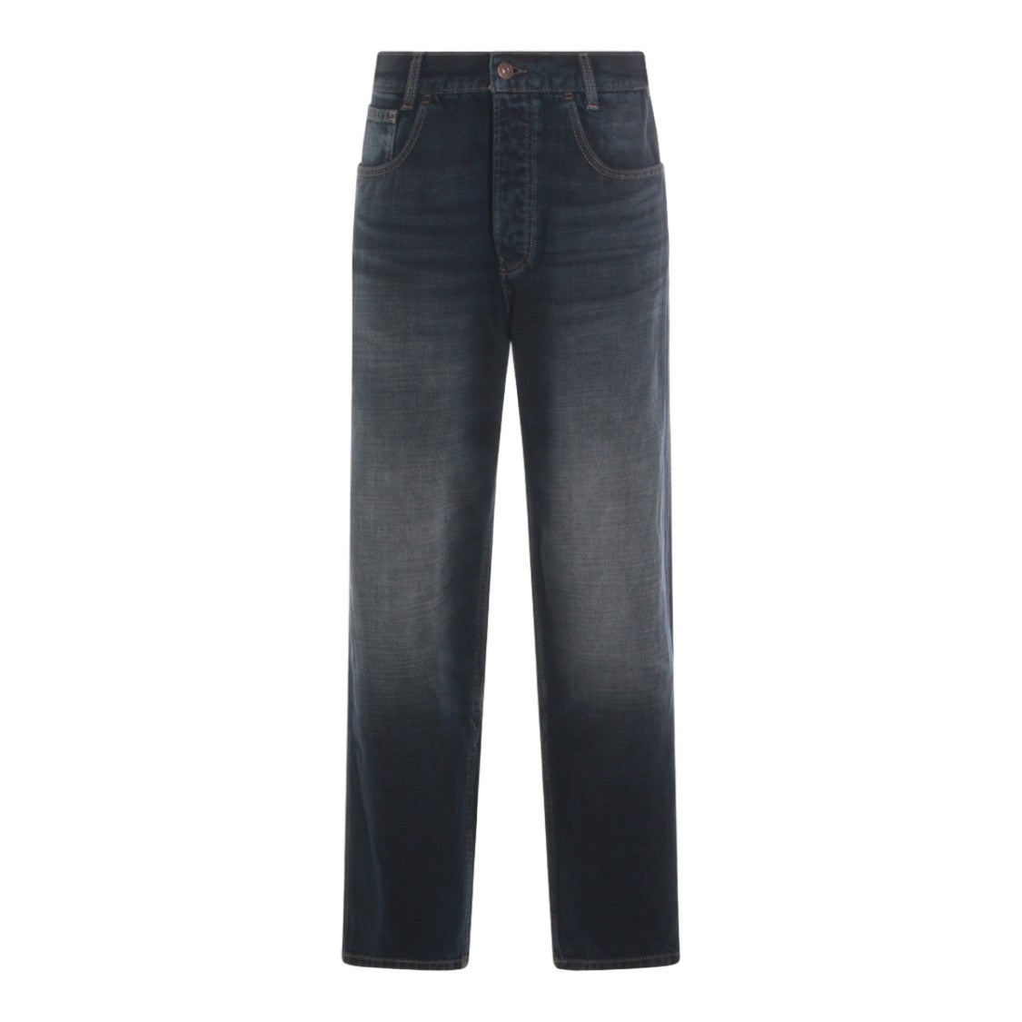 Aya Muse Straight-Leg Blue Denim Jeans With Curved Seams