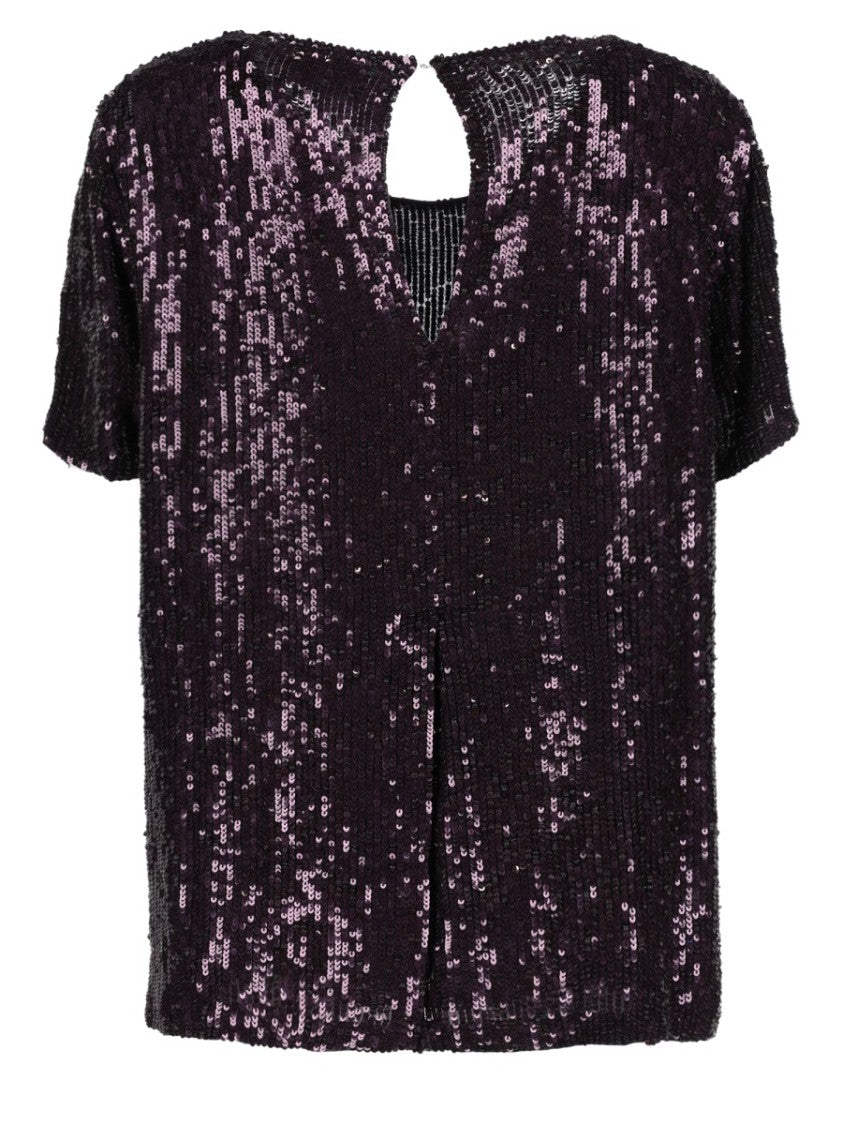 P.A.R.O.S.H. Boxy Short-Sleeved Top With Shimmering Sequins