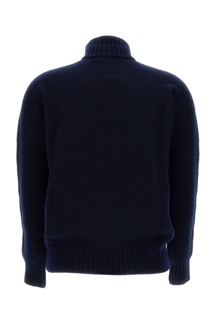 Drumohr Flat-Knit Wool Turtleneck Sweater With Ribbed Details