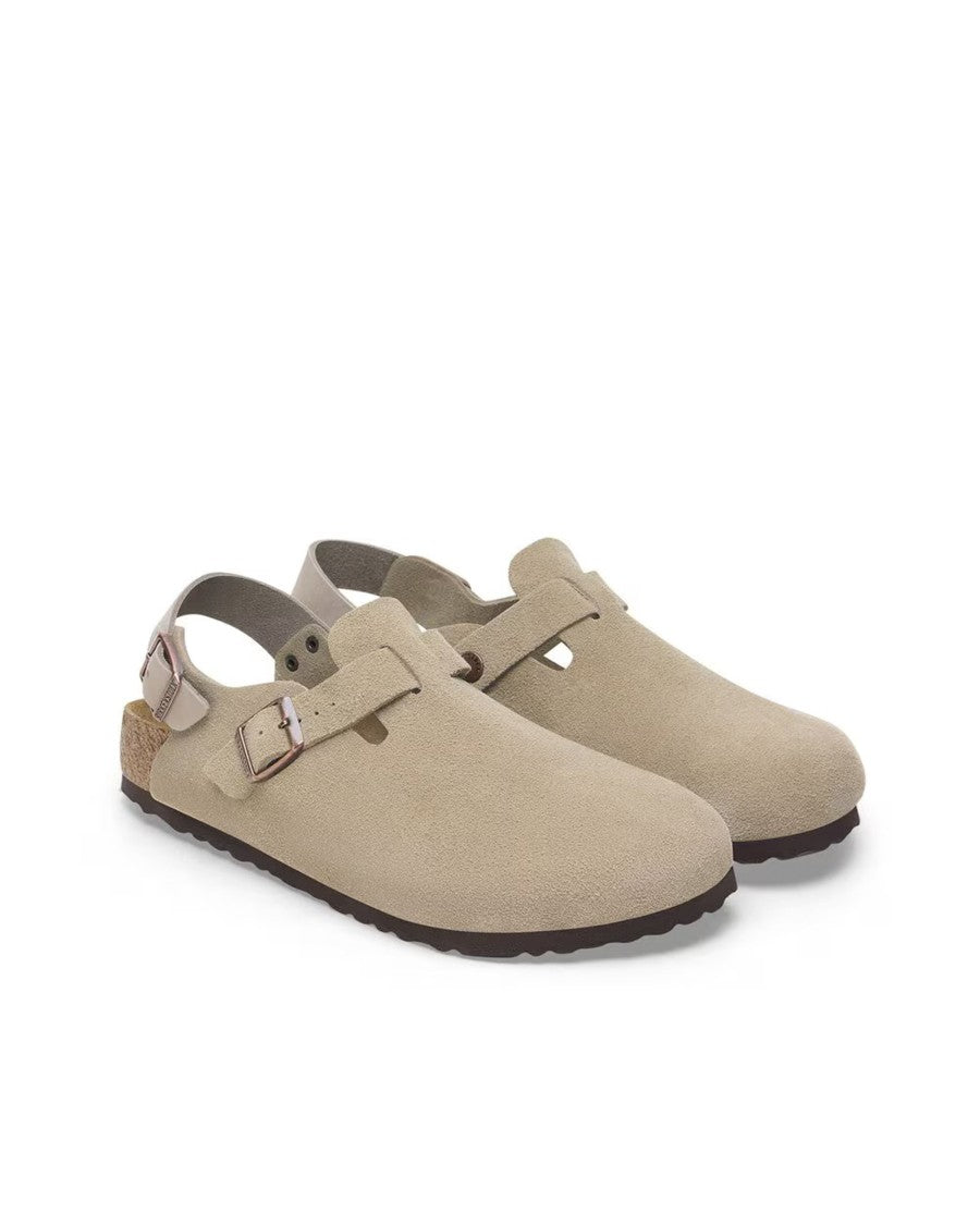 Birkenstock Tokio Taupe Suede Leather Slides
