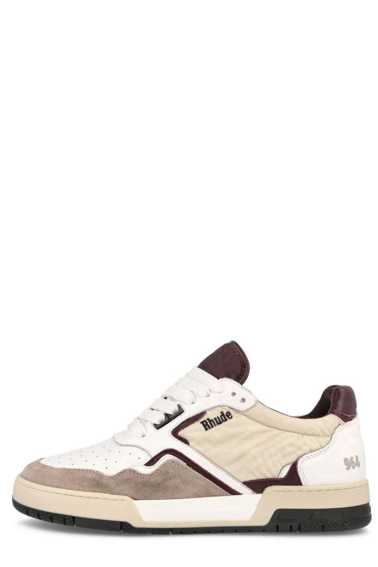 Rhude High-Top Sneaker With Mixed Leather Panels