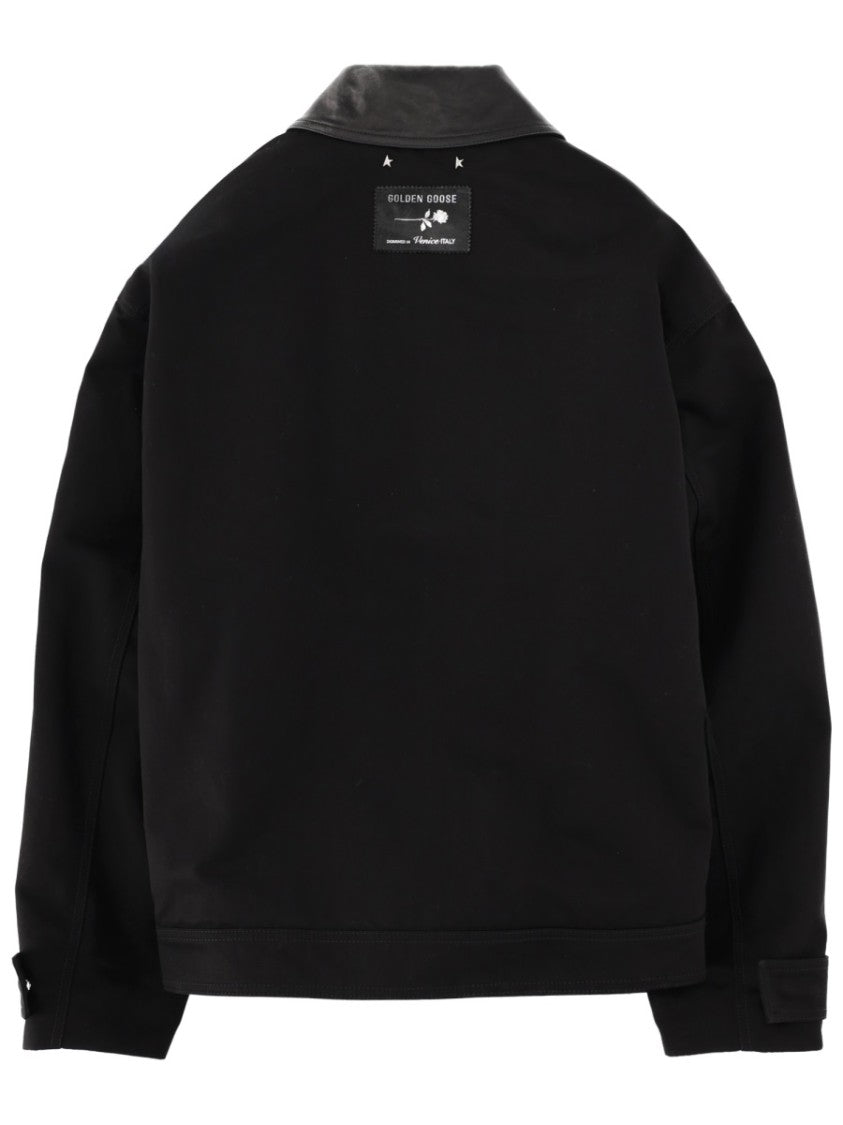 Golden Goose Black Boxy Leather Collar Cotton Casual Jacket
