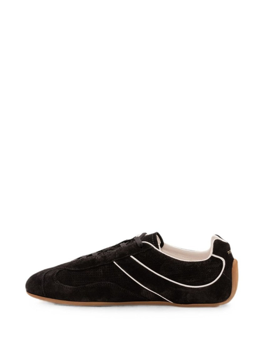 Tom Ford Black Suede White Piping Sneakers