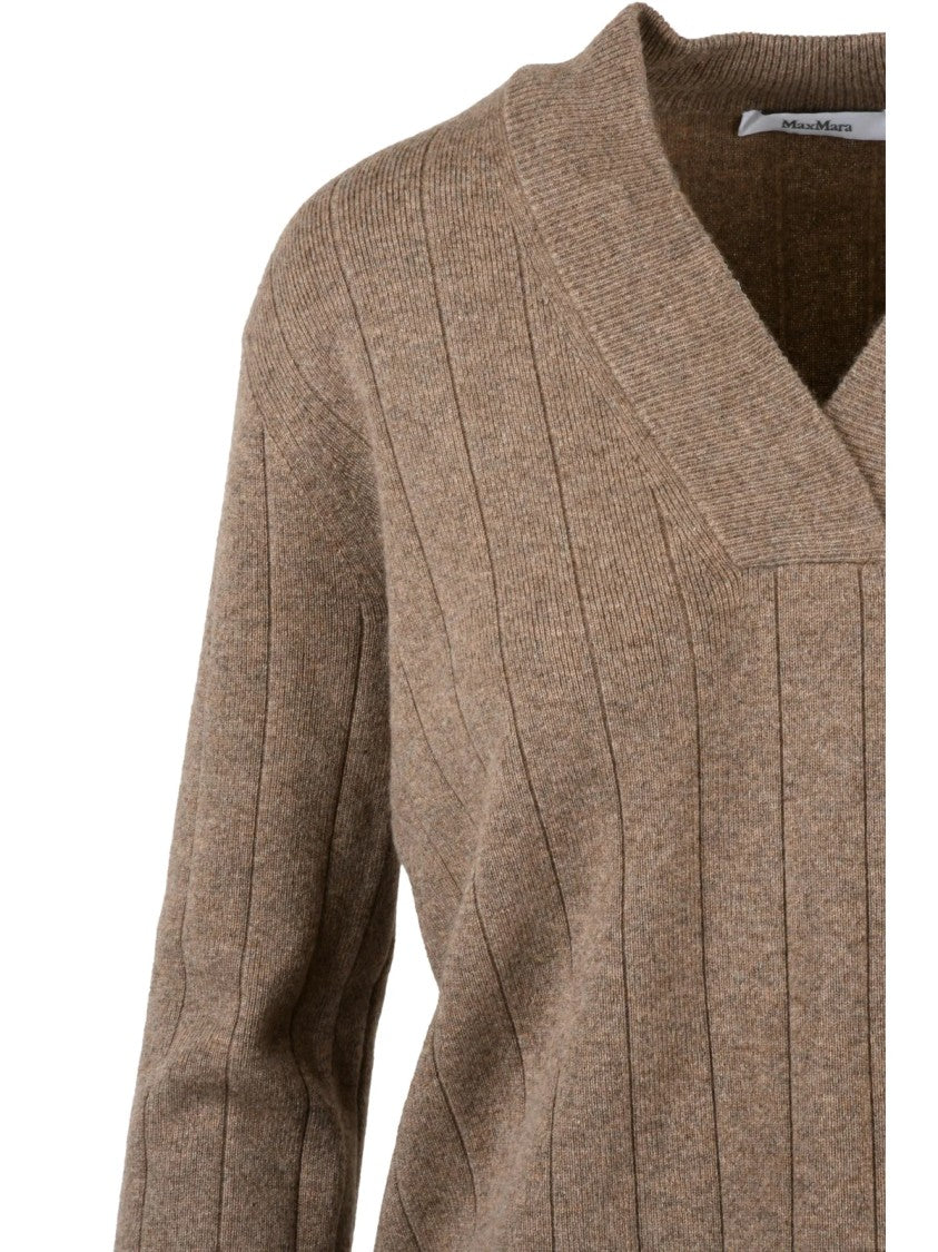 Max Mara V-Neck Cashmere Sweater With Ribbed Knit Texture