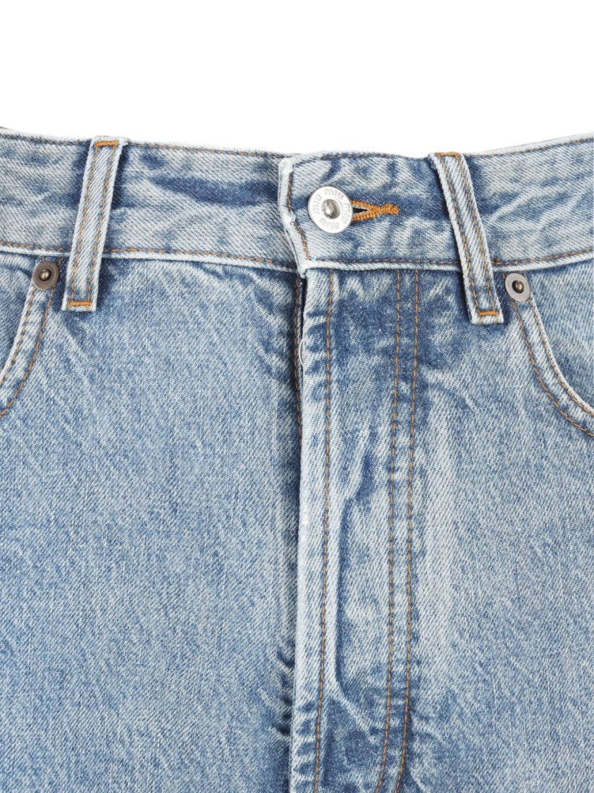 Miu Miu High-Rise Palazzo Jeans With Contrasting Stitching And Embroidered Logo