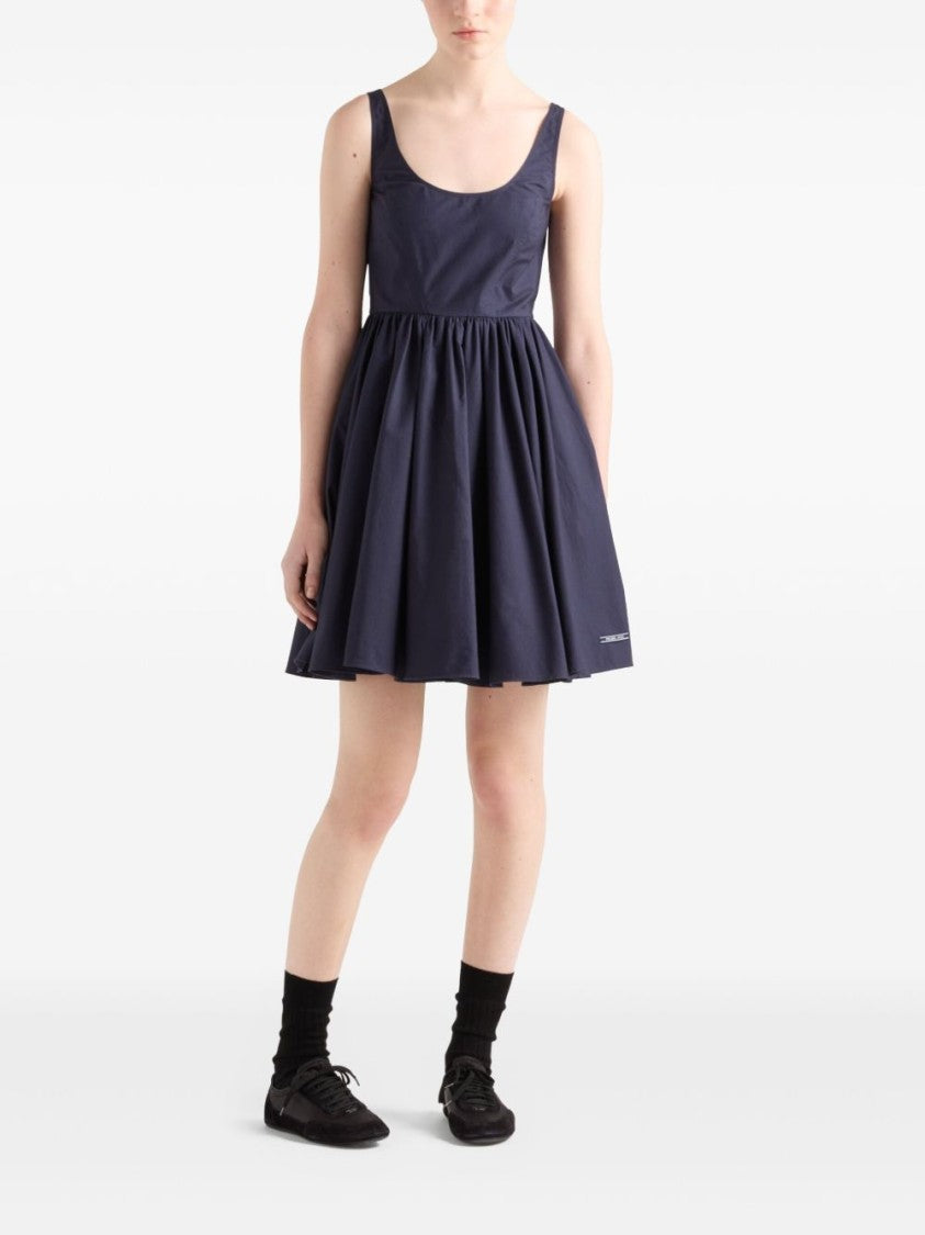 Prada Scoop Neck Cotton Dress With Concealed Zip