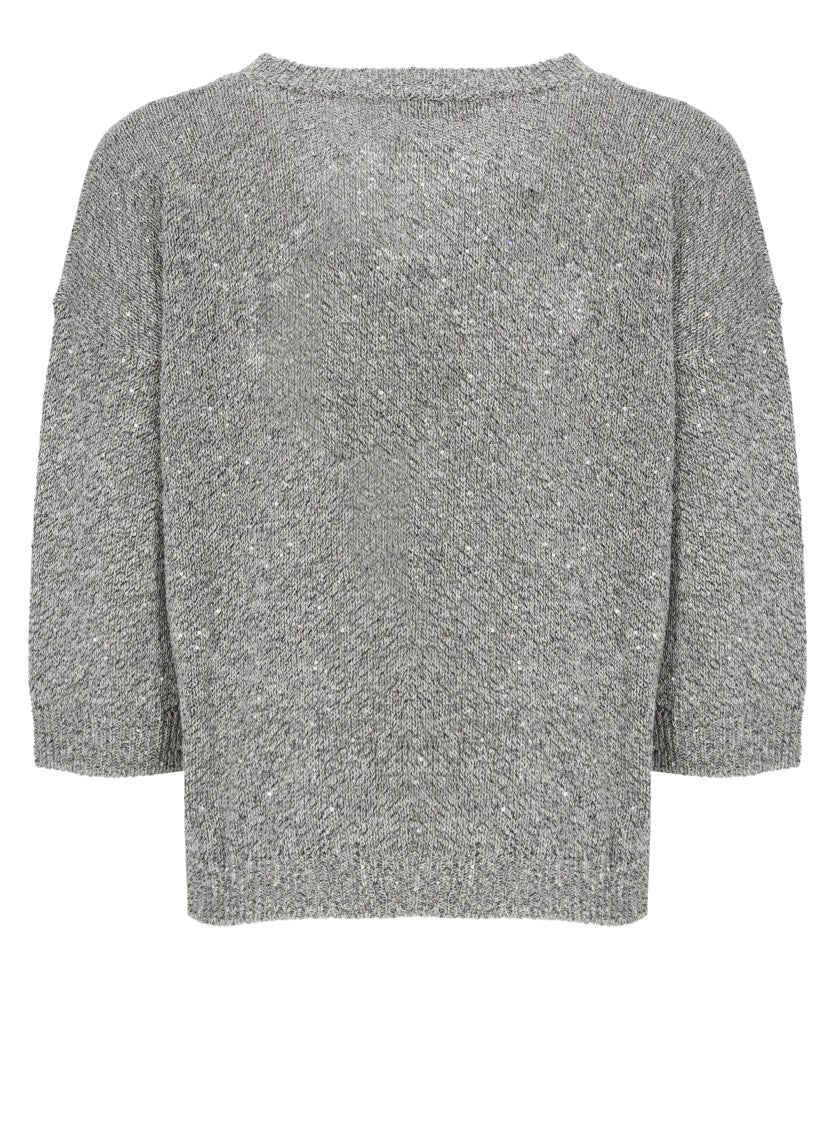 Kangra Grey Cotton-Blend V-Neck Top