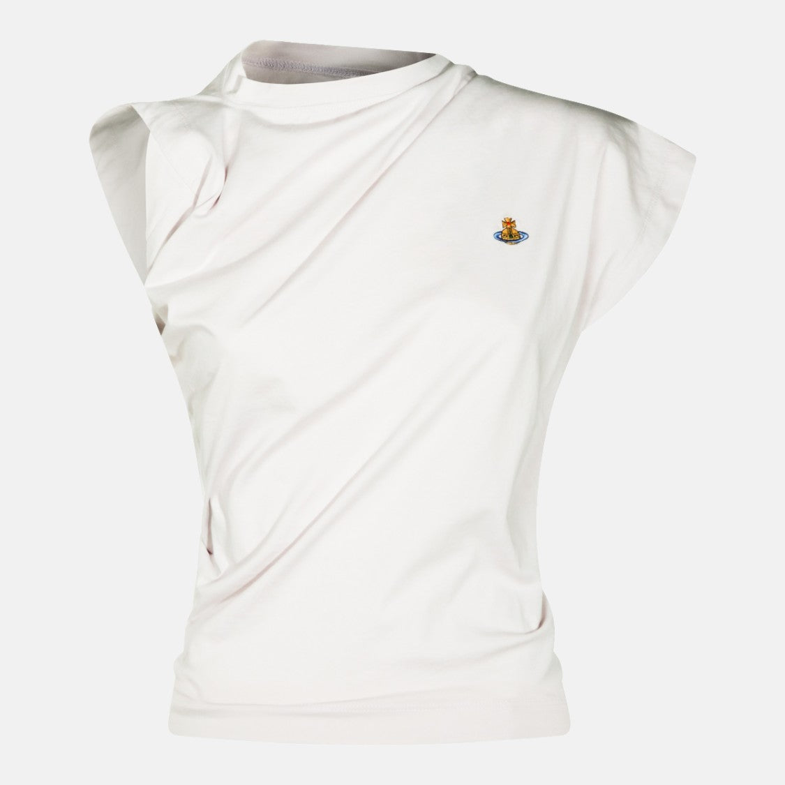 Vivienne Westwood Asymmetrical White Cotton Top With Orb Logo Patch