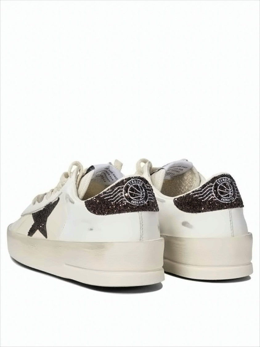 Golden Goose Distressed Leather Low-Top Sneakers With Glitter Accents