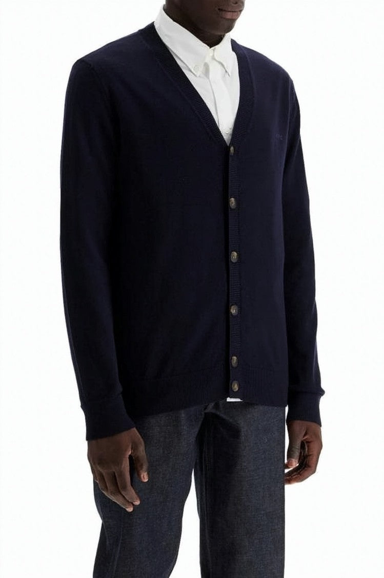 A.P.C. Classic V-Neck Cardigan With Button-Down Front And Embroidered Logo