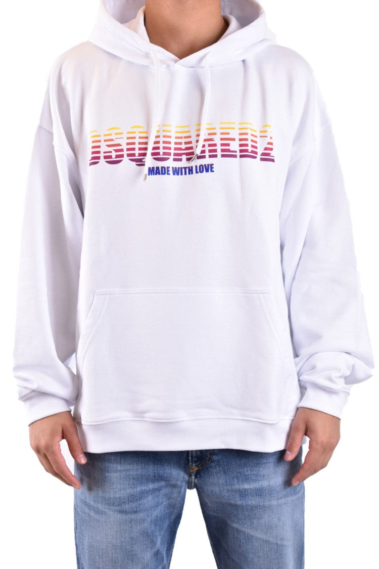 Dsquared2 White Cotton Gradient-Logo Hoodie