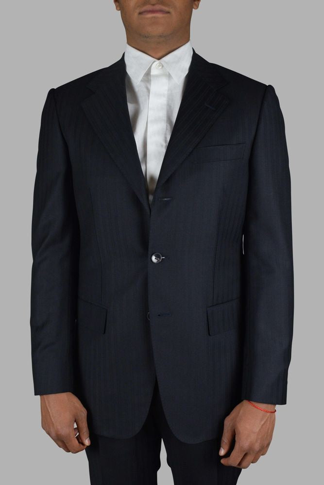 Gucci Navy Blue Two-Piece Suit With Tone-On-Tone Stripes