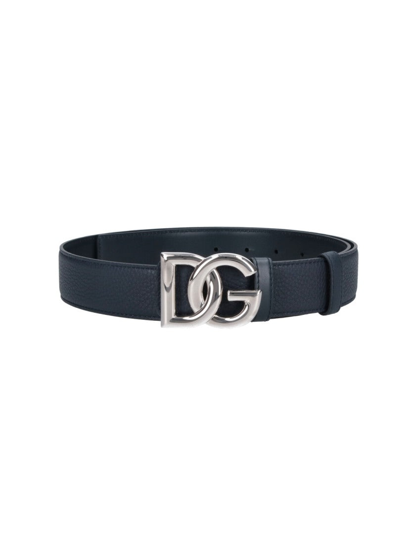 Dolce & Gabbana Navy Blue Leather Logo Belt
