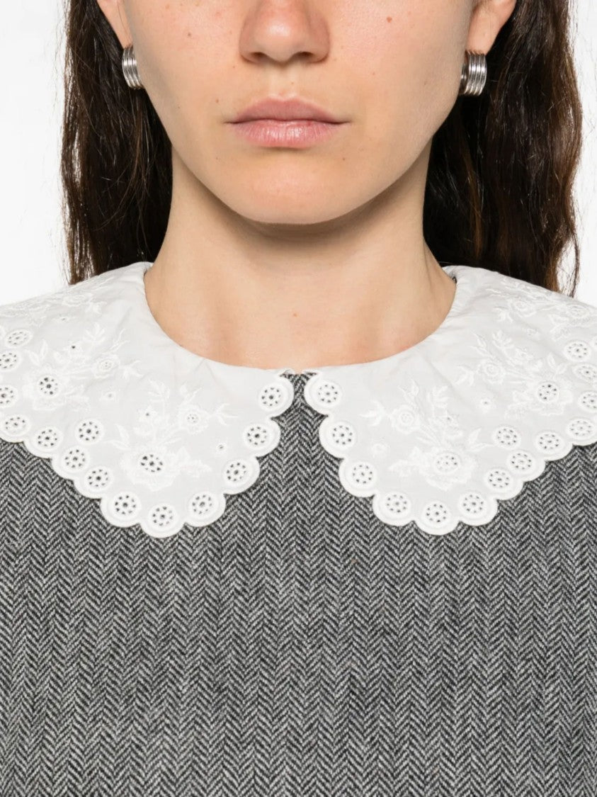 Self-Portrait Gray Scalloped Collar Wool Dress