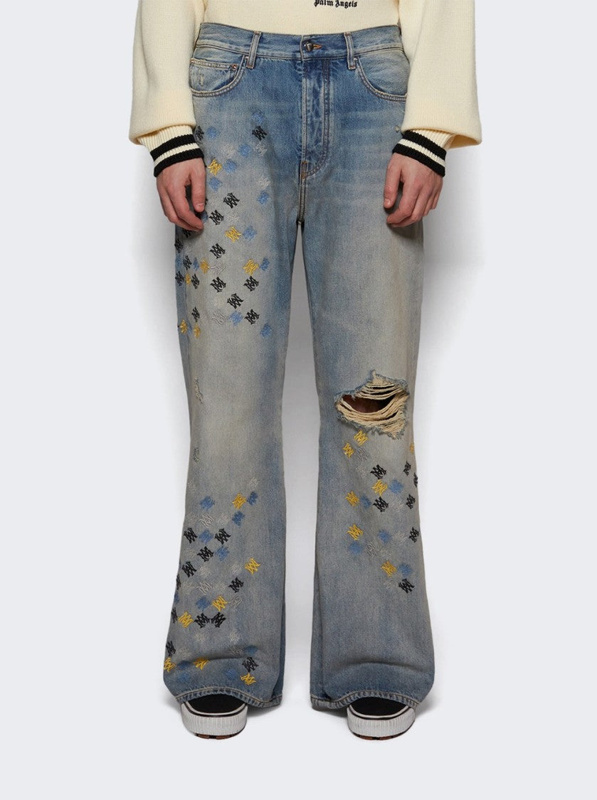 Amiri Ma Quad Embroidered Flare Jeans - Antique Indigo
