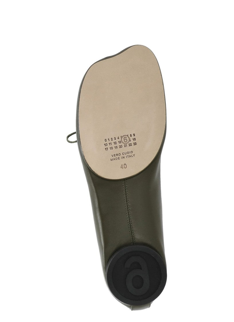 Mm6 By Maison Margiela Green Four Stitches Leather Squared-Toe Flats