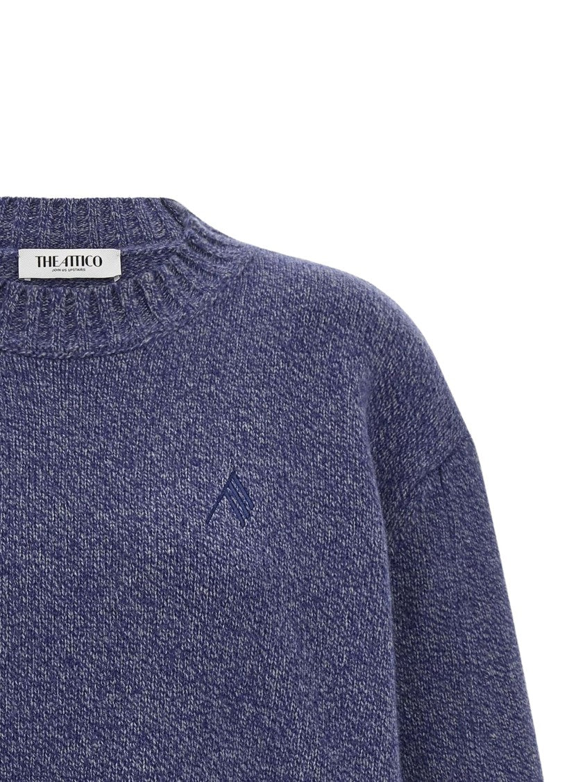 The Attico Deep Blue Embroidered Logo Textured Knit Sweater
