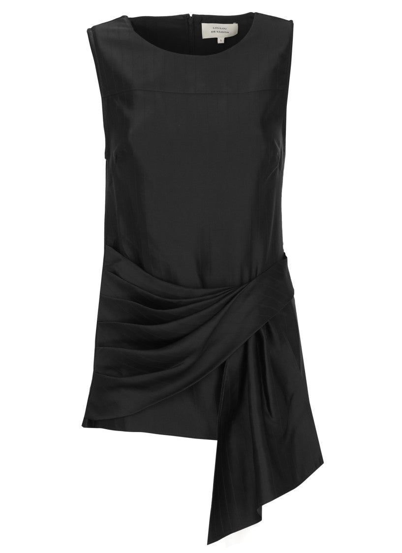 Loulou De Saison Black Fonda Draped Viscose Tank Top