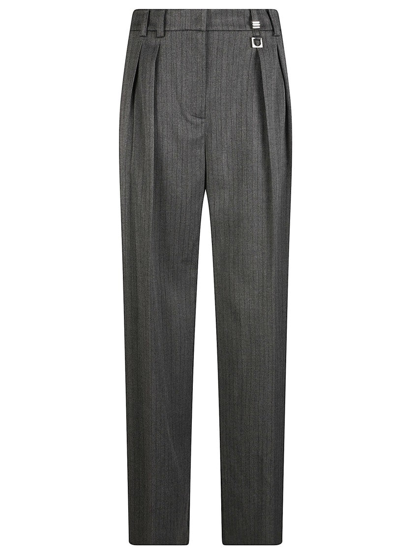 Patrizia Pepe Tailored Wide-Leg Pants With Subtle Pinstripe And Metallic Detail