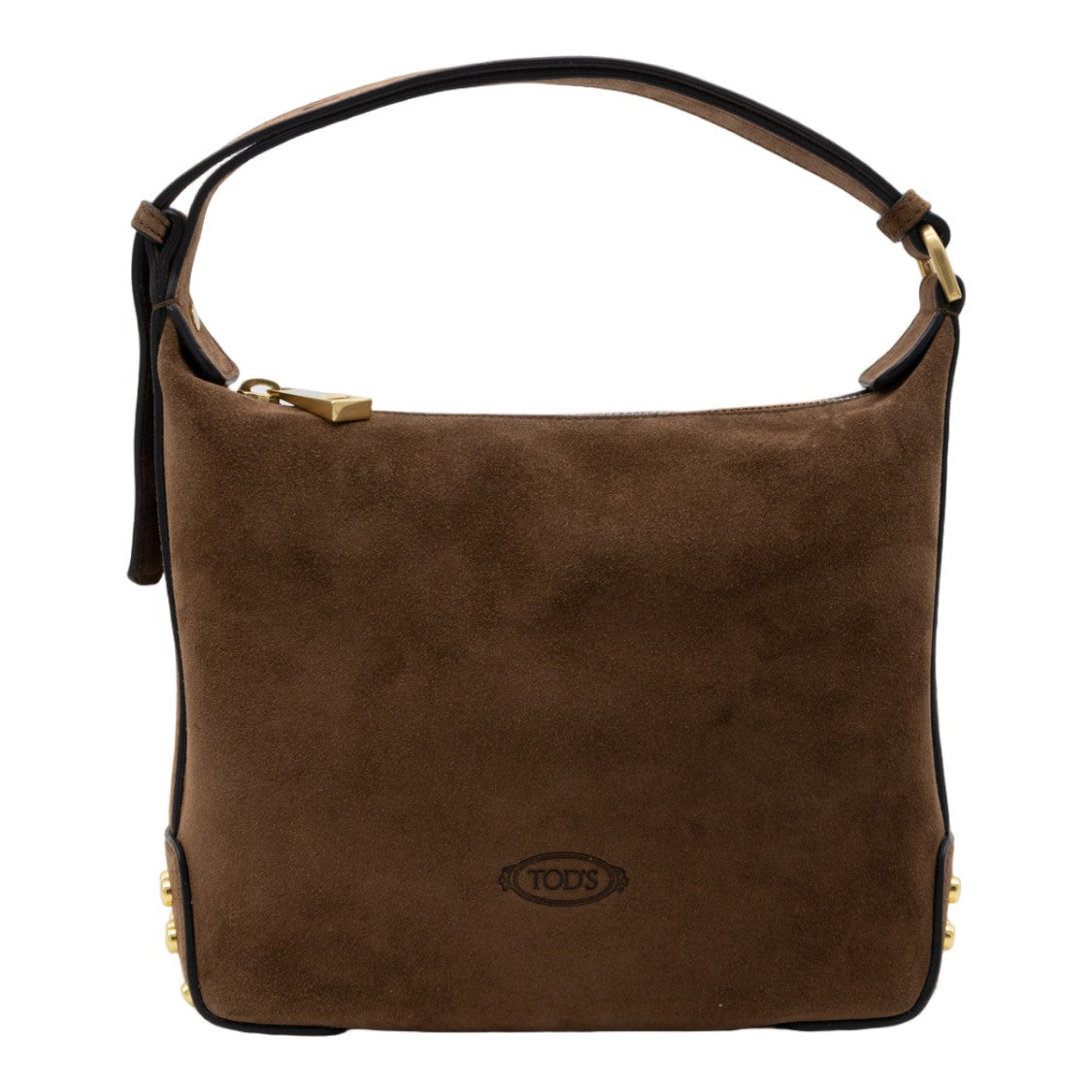 Tod's Structured Brown Suede Handbag With Gold-Tone Detailing