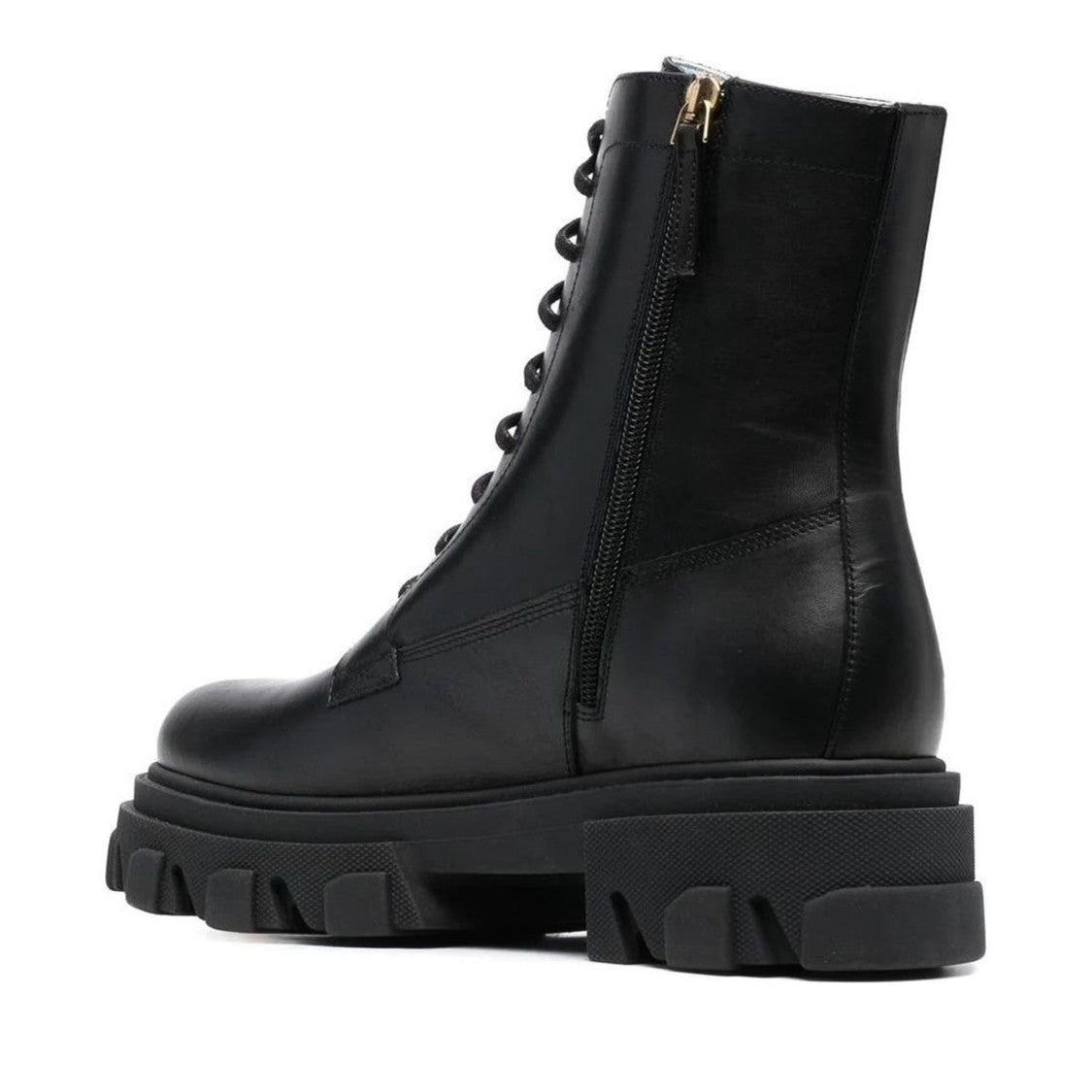 Chiara Ferragni Black Lace-Up Ridged Sole Leather Ankle Boots