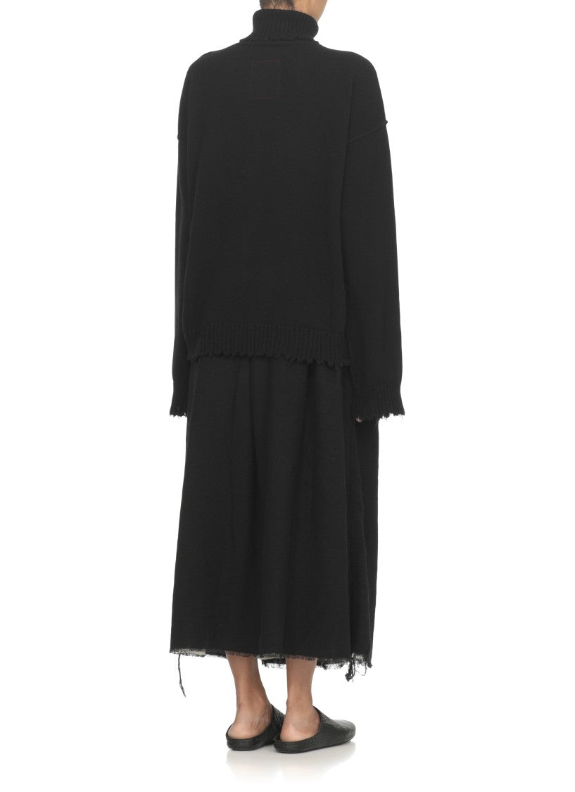 Uma Wang High Neck Black Cashmere Sweater With Ribbed Trims