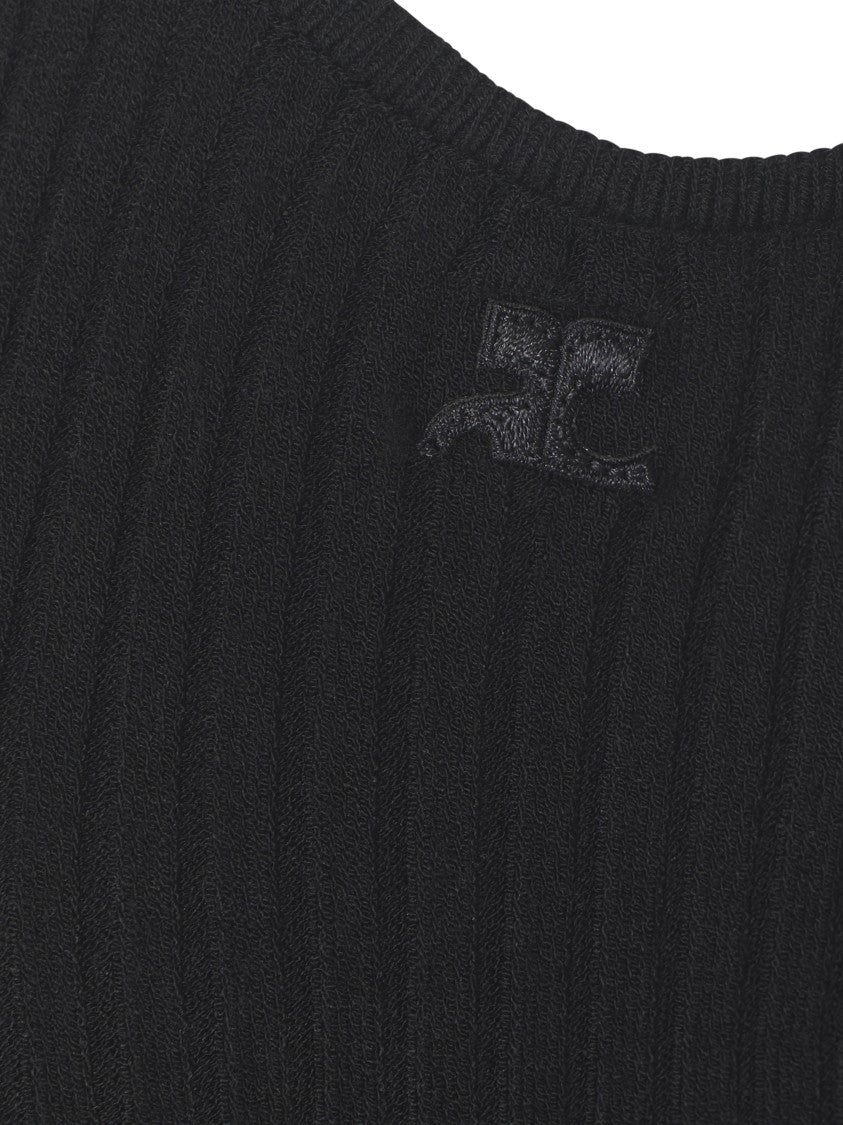 Courrèges One-Shoulder Black Skirt With Ribbed Texture