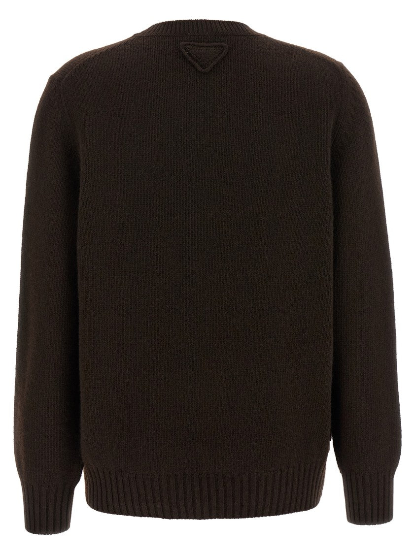Prada Virgin Wool And Cashmere Sweater With Crew Neck And Triangular Logo