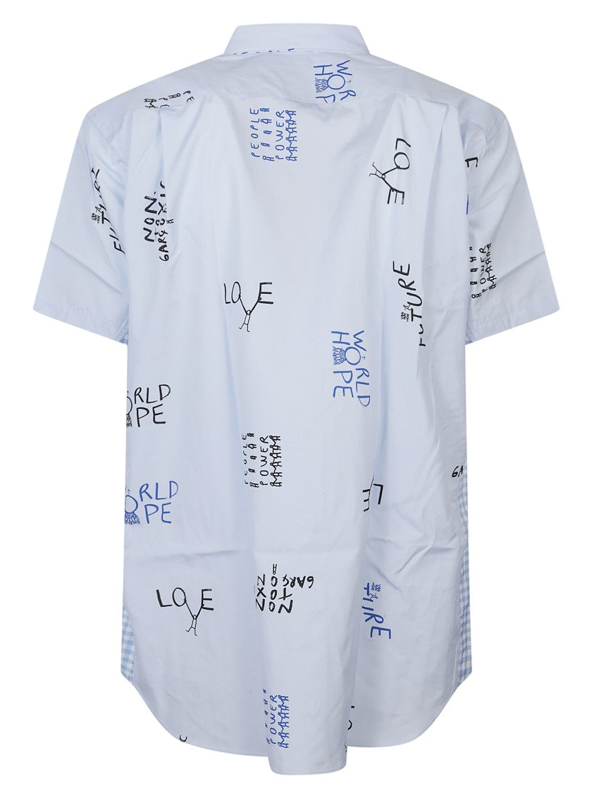 Comme Des Garçons Playful Typography Light Blue Printed Shirt
