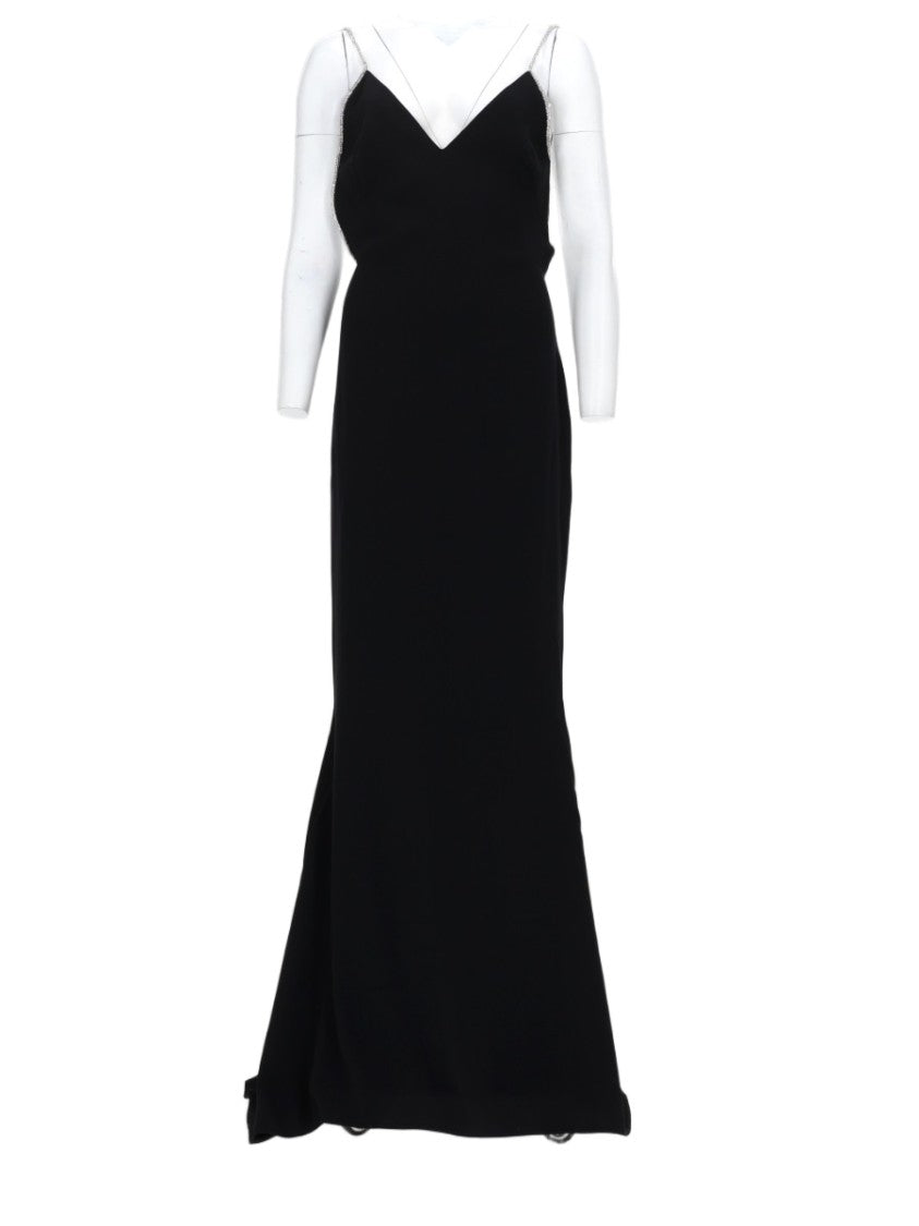 Tom Ford Sleeveless Black Satin Evening Dress With Chain Embroidery