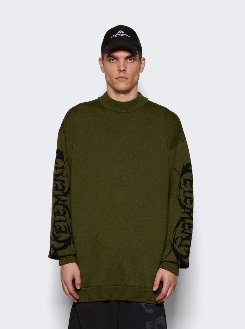 Vetements Metal Sleeve Logo Sweater Khaki