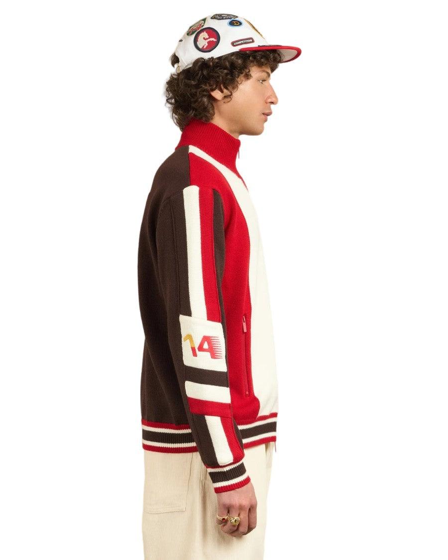 Drôle De Monsieur Multicolor Ski Competition Merino Wool Zip-Through Knit