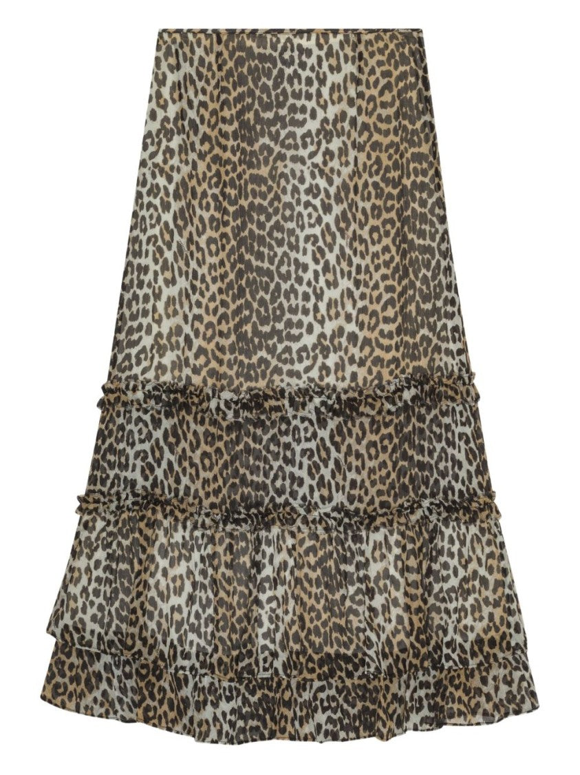 Ganni Multicolour Leopard Print Midi Skirt