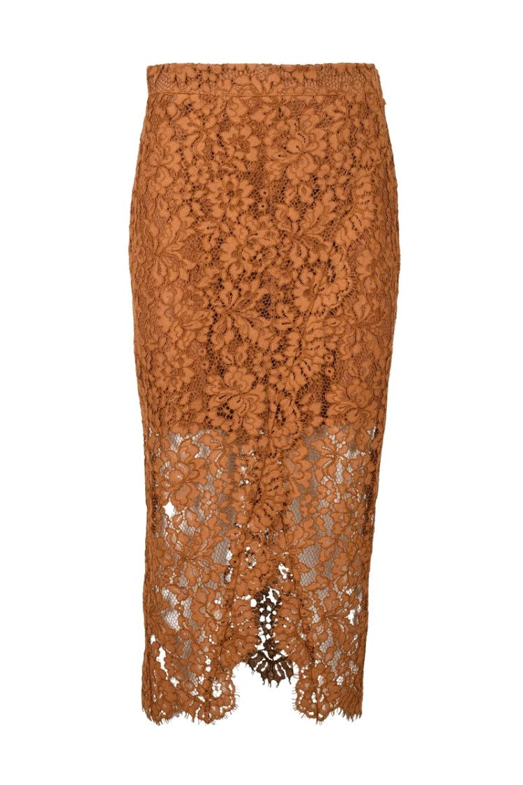 Twin-Set Midi Skirt Lace Viscose Cotton Polyamide - Brown