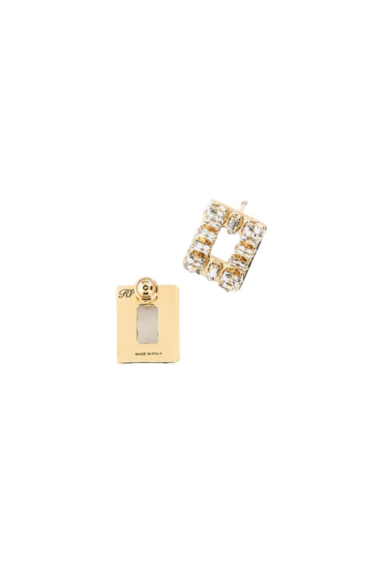 Roger Vivier Gold Grid Clear Rectangular Crystals Earrings