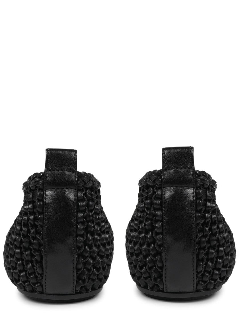 Totême Woven Black Leather Ballerina Flats With Artisanal Detailing