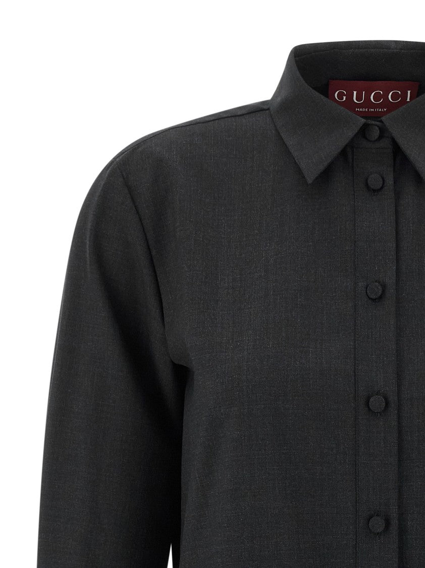 Gucci Mini Wool Shirt Dress With 'Morsetto' Metal Detail