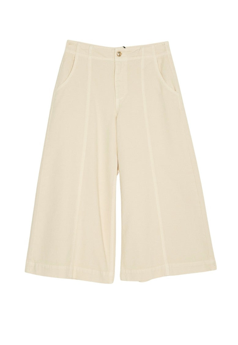 Twin-Set White High-Waisted Front Pleats Wide-Leg Pants
