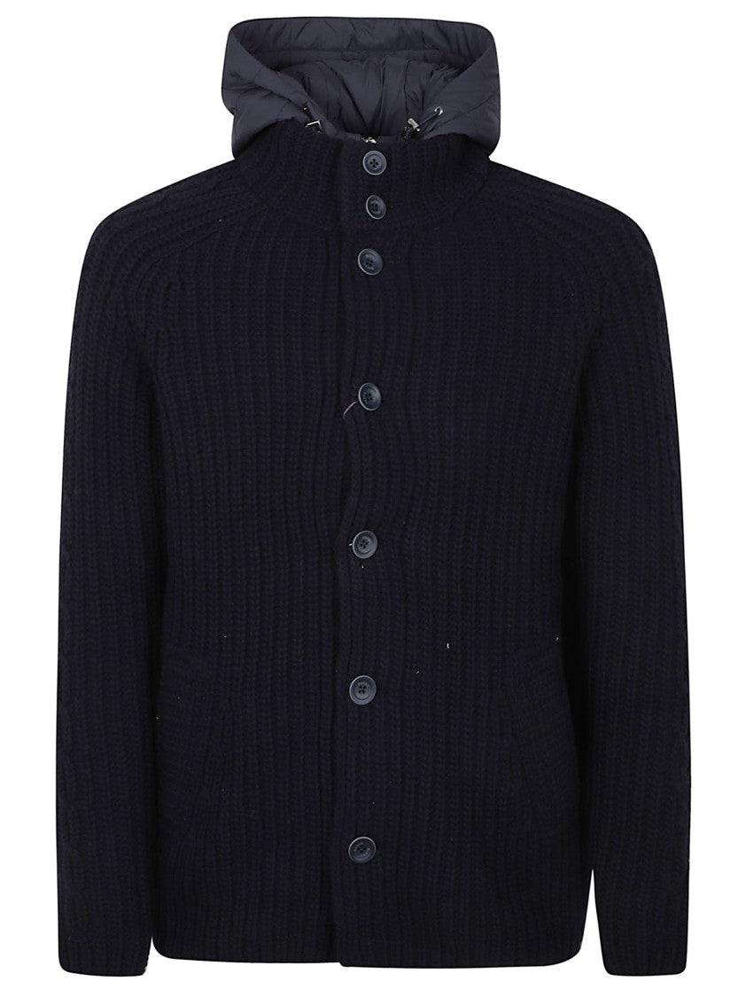 Herno Chunky Knit Coat With Padded Quilted Hood