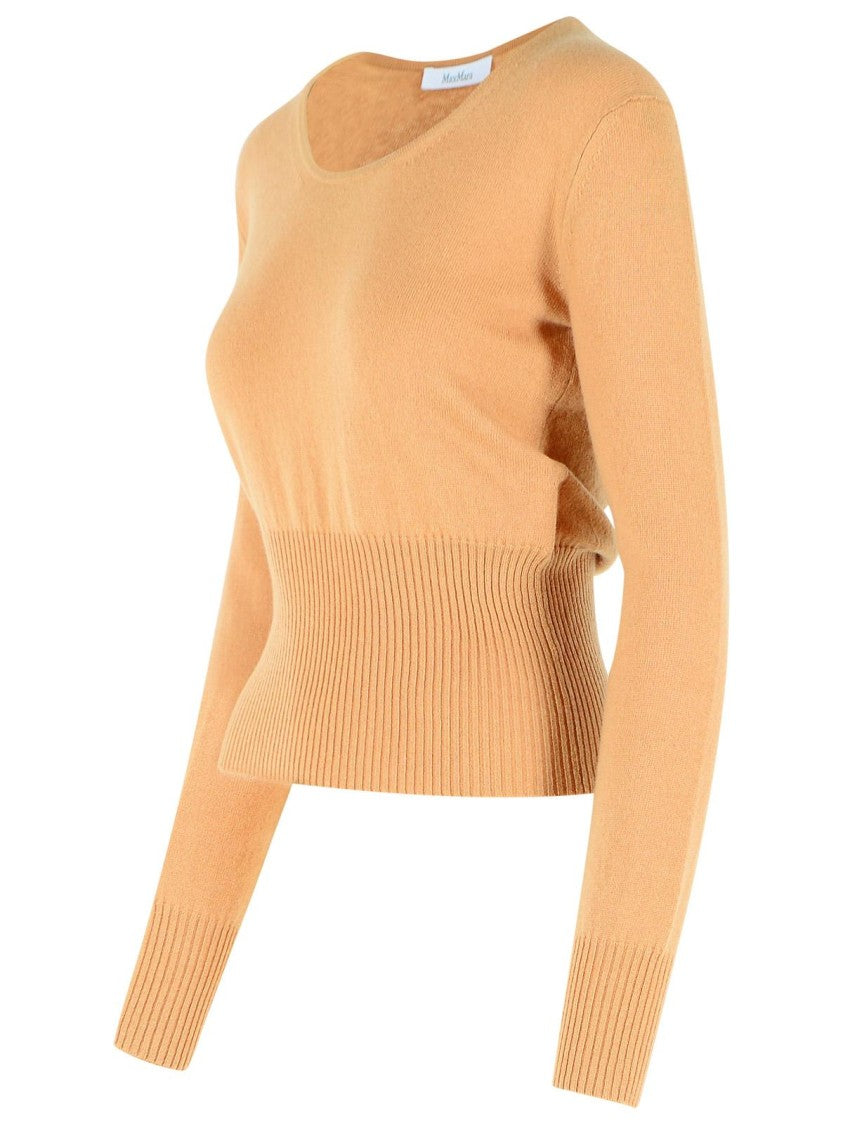 Max Mara Fine Knit Sweater With Wide Crewneck And Ribbed Details
