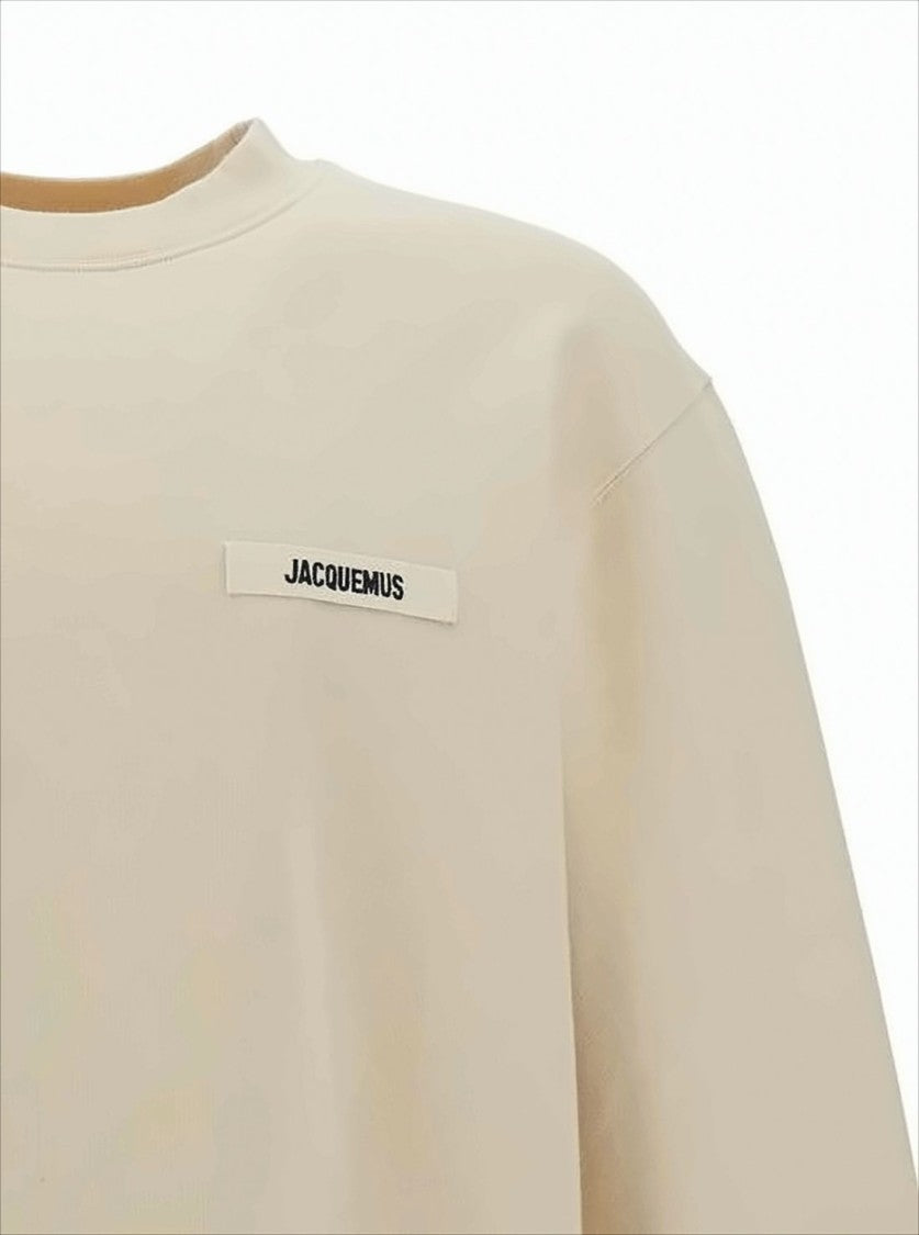 Jacquemus Beige Long-Sleeve Crewneck Sweatshirt With Minimalist Patch