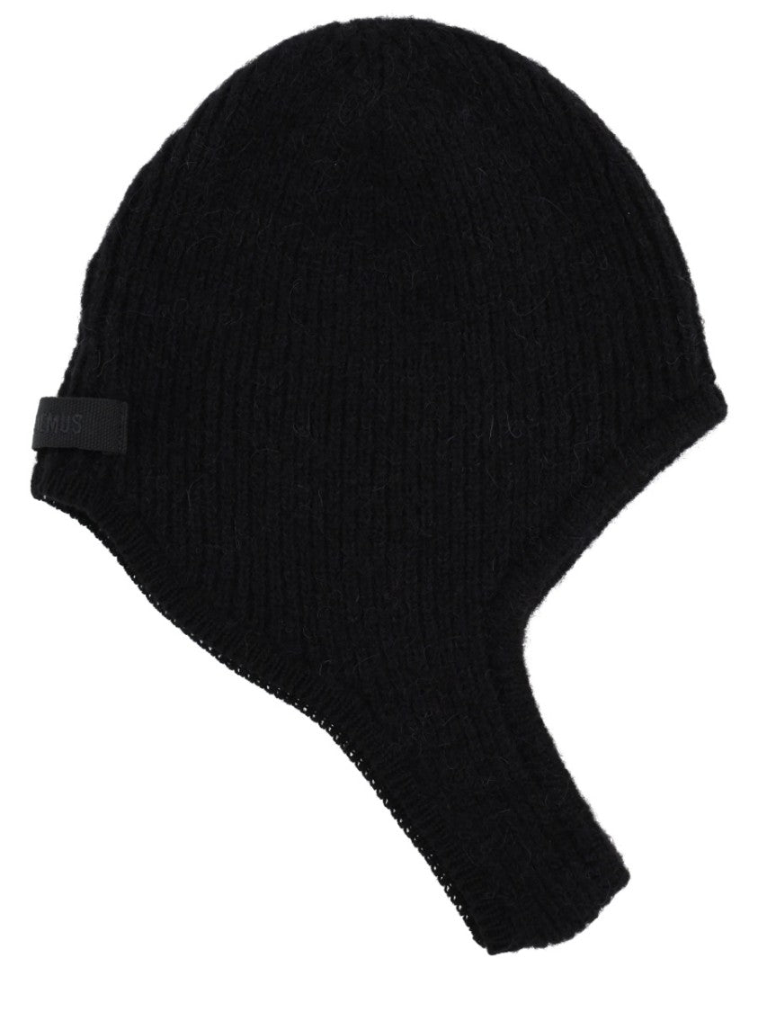 Jacquemus Ribbed Black Alpaca Wool Cap
