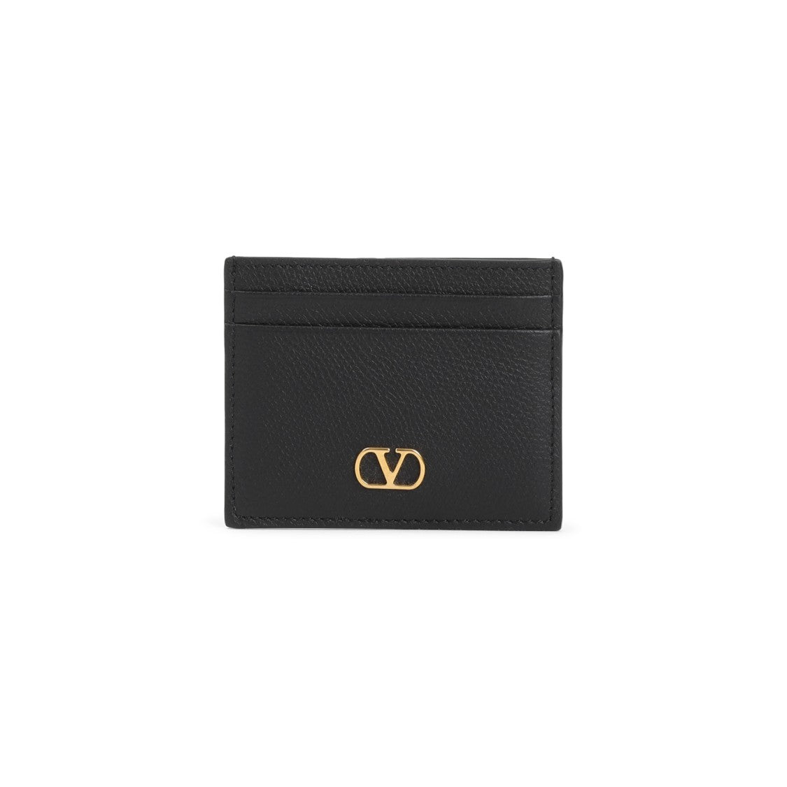 Valentino Signature V-Logo Black Grained Leather Card Case