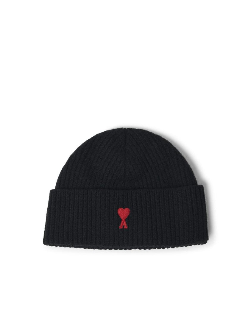 Ami Paris 'Ami De Cœur' Black Cotton Beanie