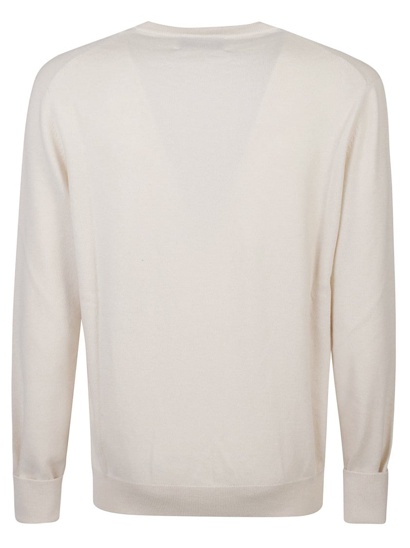 Ballantyne Plain Stitch Cashmere Sweater With V-Neckline And Ribbed Trim