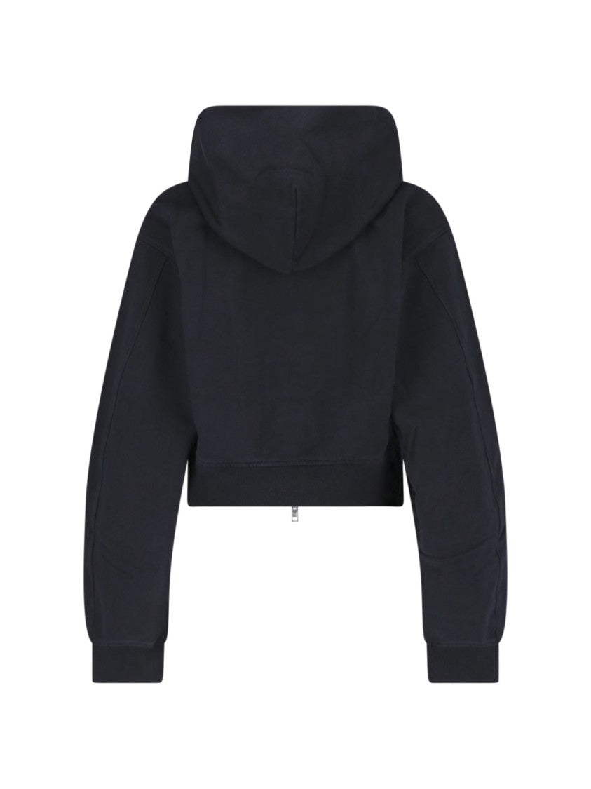 Alexander Wang Logo Print Zip Hooded Black Cotton Sweatshirt