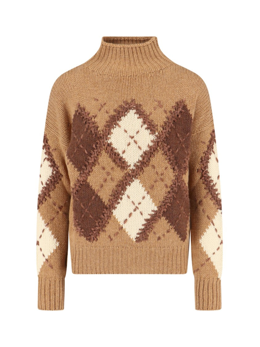 Ermanno Scervino Turtleneck Check Sweater – Brown